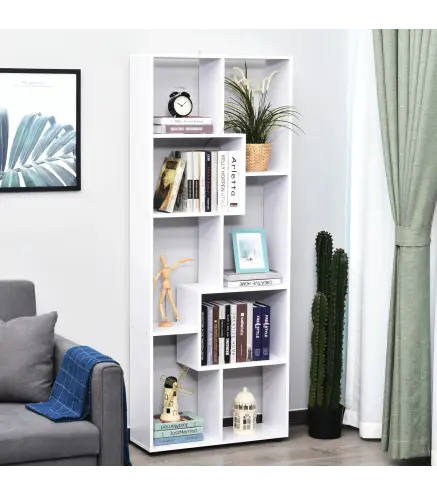 Estantería Moderna, Biblioteca Estrecha con 8 Estantes, Librería para Salón, Dormitorio, Estudio, Oficina, 70x24x178 cm, Blanco