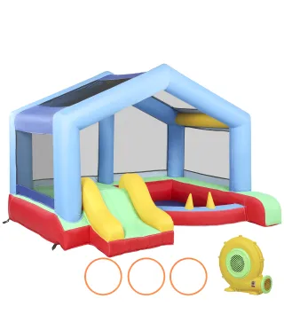 Castillo Hinchable para Niños con Soplador Tobogán Cama Elástica Piscina de Pelotas Juego de Aros Toldo