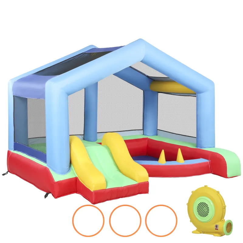 Castillo Hinchable para Niños con Soplador Tobogán Cama Elástica Piscina de Pelotas Juego de Aros Toldo