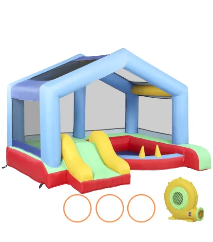 Castillo Hinchable para Niños con Soplador Tobogán Cama Elástica Piscina de Pelotas Juego de Aros Toldo
