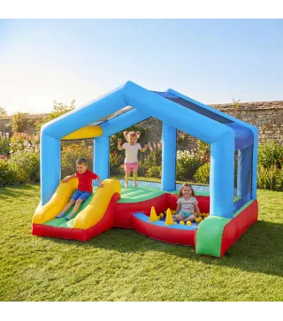 Castillo Hinchable para Niños con Soplador Tobogán Cama Elástica Piscina de Pelotas Juego de Aros Toldo