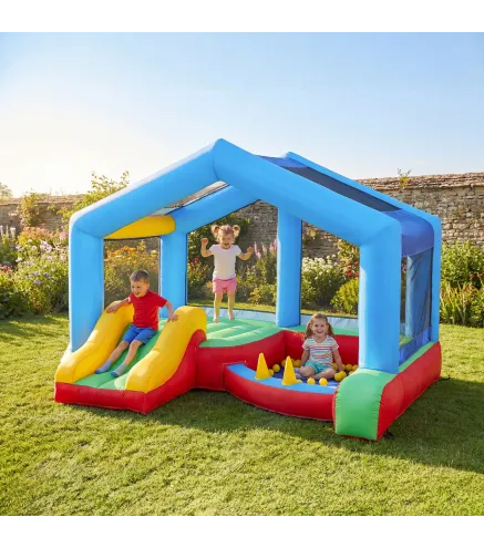 Castillo Hinchable para Niños con Soplador Tobogán Cama Elástica Piscina de Pelotas Juego de Aros Toldo