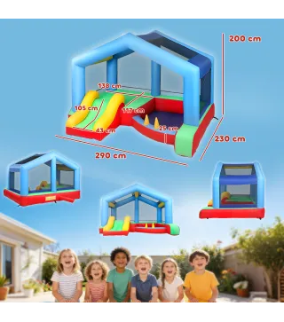 Castillo Hinchable para Niños con Soplador Tobogán Cama Elástica Piscina de Pelotas Juego de Aros Toldo