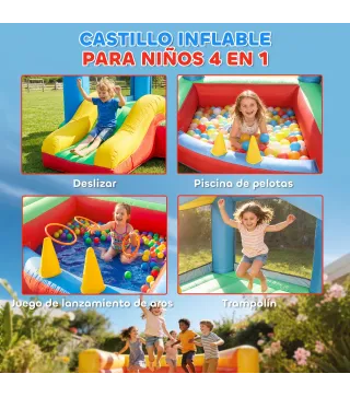 Castillo Hinchable para Niños con Soplador Tobogán Cama Elástica Piscina de Pelotas Juego de Aros Toldo