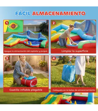 Castillo Hinchable para Niños con Soplador Tobogán Cama Elástica Piscina de Pelotas Juego de Aros Toldo