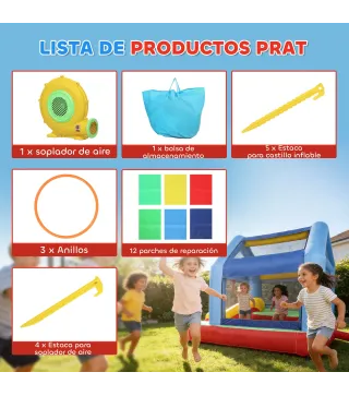 Castillo Hinchable para Niños con Soplador Tobogán Cama Elástica Piscina de Pelotas Juego de Aros Toldo