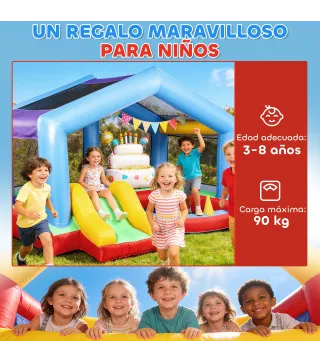Castillo Hinchable para Niños con Soplador Tobogán Cama Elástica Piscina de Pelotas Juego de Aros Toldo
