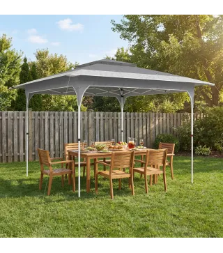 Carpa Plegable 3,5x3,5 m Pop-up con Altura Ajustable 3 Niveles Doble Techo Cierre Central y Bolsa UPF50+ Gris