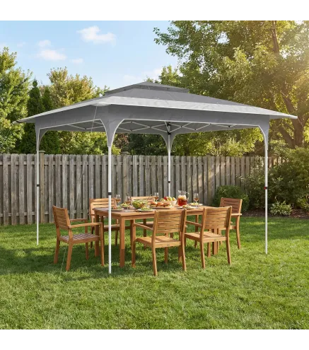 Carpa Plegable 3,5x3,5 m Pop-up con Altura Ajustable 3 Niveles Doble Techo Cierre Central y Bolsa UPF50+ Gris