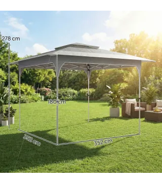 Carpa Plegable 3,5x3,5 m Pop-up con Altura Ajustable 3 Niveles Doble Techo Cierre Central y Bolsa UPF50+ Gris
