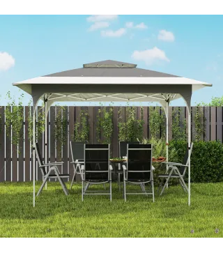 Carpa Plegable 3,5x3,5 m Pop-up con Altura Ajustable 3 Niveles Doble Techo Cierre Central y Bolsa UPF50+ Gris