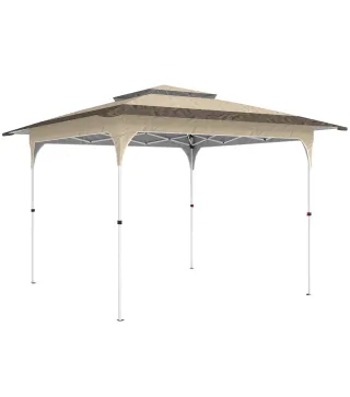 Carpa Plegable 3,5x3,5 m Pop-up con Altura Ajustable 3 Niveles Doble Techo Cierre Central y Bolsa UPF50+ Caqui