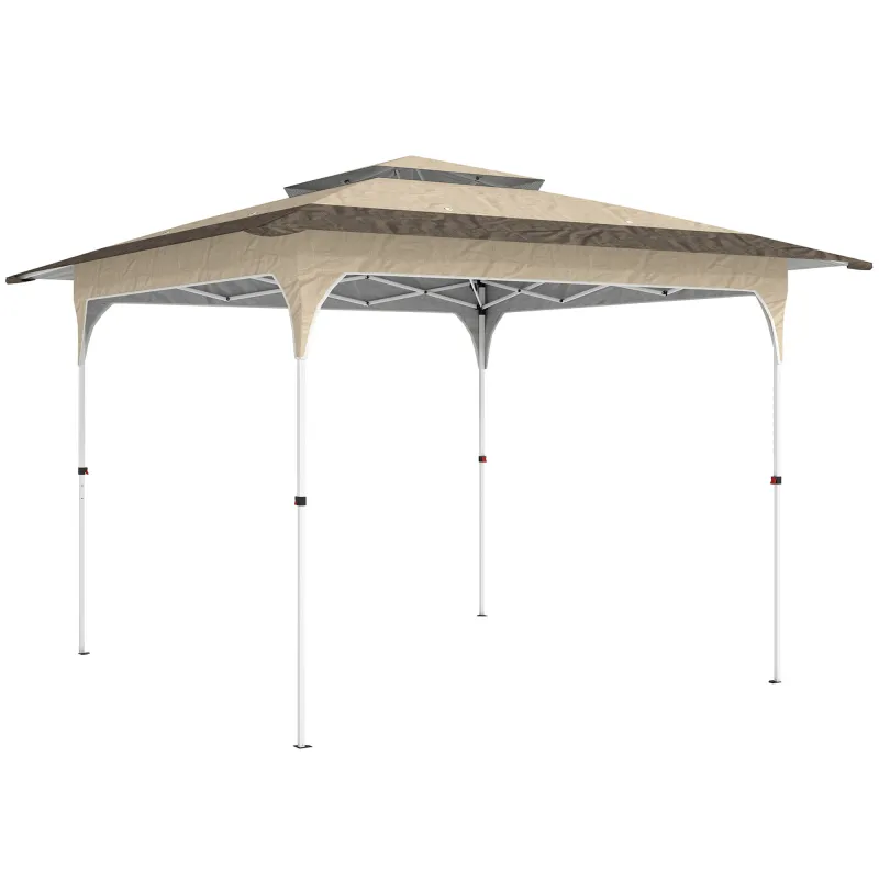 Carpa Plegable 3,5x3,5 m Pop-up con Altura Ajustable 3 Niveles Doble Techo Cierre Central y Bolsa UPF50+ Caqui