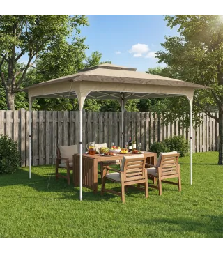 Carpa Plegable 3,5x3,5 m Pop-up con Altura Ajustable 3 Niveles Doble Techo Cierre Central y Bolsa UPF50+ Caqui