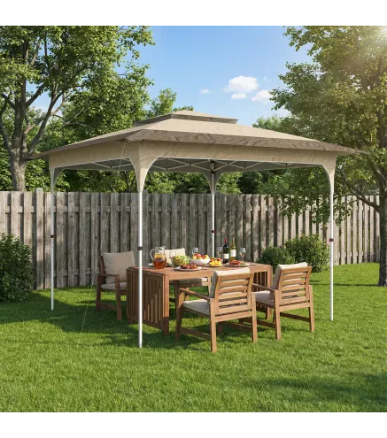 Carpa Plegable 3,5x3,5 m Pop-up con Altura Ajustable 3 Niveles Doble Techo Cierre Central y Bolsa UPF50+ Caqui