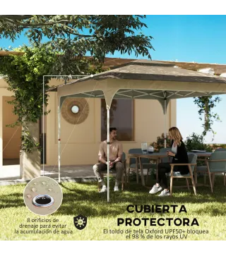 Carpa Plegable 3,5x3,5 m Pop-up con Altura Ajustable 3 Niveles Doble Techo Cierre Central y Bolsa UPF50+ Caqui