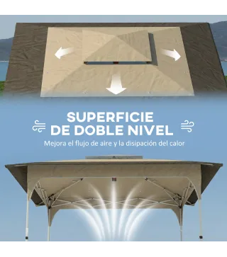 Carpa Plegable 3,5x3,5 m Pop-up con Altura Ajustable 3 Niveles Doble Techo Cierre Central y Bolsa UPF50+ Caqui