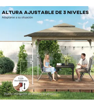 Carpa Plegable 3,5x3,5 m Pop-up con Altura Ajustable 3 Niveles Doble Techo Cierre Central y Bolsa UPF50+ Caqui