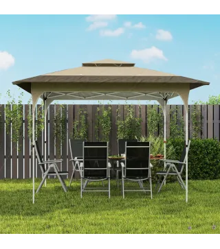 Carpa Plegable 3,5x3,5 m Pop-up con Altura Ajustable 3 Niveles Doble Techo Cierre Central y Bolsa UPF50+ Caqui