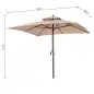 Parasol de Jardín de Metal 3x3x3 m con Doble Techo Impermeable y Manivela para Terraza Balcón Exterior Beige