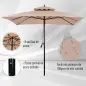 Parasol de Jardín de Metal 3x3x3 m con Doble Techo Impermeable y Manivela para Terraza Balcón Exterior Beige