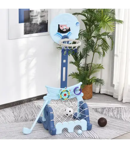 Canasta de Baloncesto con Soporte 4 en 1 Juego de Golf Balón de Fútbol con Altura Ajustable Centro de Actividades para Niños de