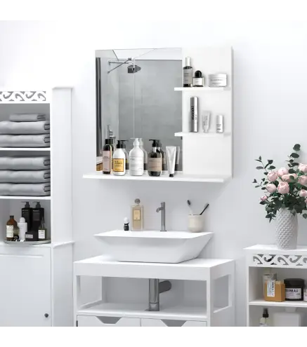 Espejo de Baño para Colgar en la Pared Espejo de Pared con 3 Estantes Incorporados 60x10x48 cm Blanco