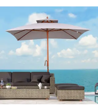 Sombrilla de Jardín 3x3x3 m con Doble Techo Sistema de Polea Impermeable para Terraza Balcón Exterior Gris