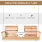 Banco Colgante de Madera con Mesa de Centro Plegable 2 Portavasos y Reposabrazos Carga 200 kg 150x75x53 cm Natural