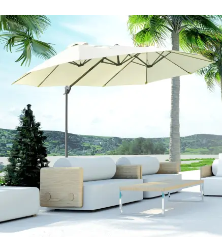 Sombrilla Doble de 270x445x260 cm Parasol Grande Inclinable con Manivela para Abrir y Cerrar Fácil Color Beige