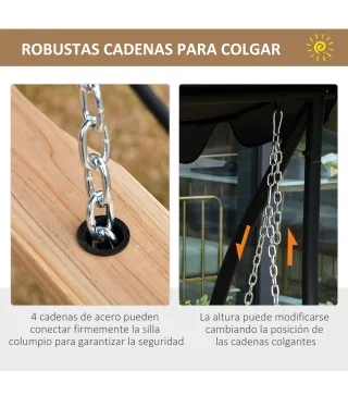 Banco Colgante de Madera con Mesa de Centro Plegable 2 Portavasos y Reposabrazos Carga 200 kg 150x75x53 cm Natural