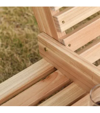 Banco Colgante de Madera con Mesa de Centro Plegable 2 Portavasos y Reposabrazos Carga 200 kg 150x75x53 cm Natural