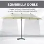 Sombrilla Doble de 270x445x260 cm Parasol Grande Inclinable con Manivela para Abrir y Cerrar Fácil Color Beige