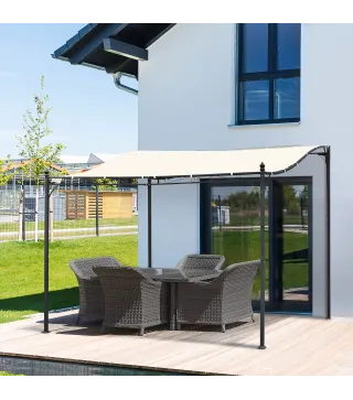 Cenador de Jardín 3x3 m Pérgola con Toldo y 16 Orificios de Drenaje para Patio Terraza Metal y Poliéster 180 g/m² Resistente Cre