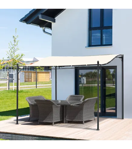 Cenador de Jardín 3x3 m Pérgola con Toldo y 16 Orificios de Drenaje para Patio Terraza Metal y Poliéster 180 g/m² Resistente Cre