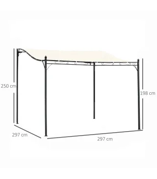Cenador de Jardín 3x3 m Pérgola con Toldo y 16 Orificios de Drenaje para Patio Terraza Metal y Poliéster 180 g/m² Resistente Cre
