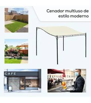 Cenador de Jardín 3x3 m Pérgola con Toldo y 16 Orificios de Drenaje para Patio Terraza Metal y Poliéster 180 g/m² Resistente Cre