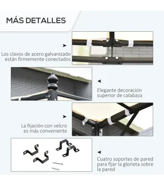 Cenador de Jardín 3x3 m Pérgola con Toldo y 16 Orificios de Drenaje para Patio Terraza Metal y Poliéster 180 g/m² Resistente Cre