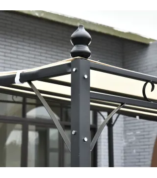Cenador de Jardín 3x3 m Pérgola con Toldo y 16 Orificios de Drenaje para Patio Terraza Metal y Poliéster 180 g/m² Resistente Cre
