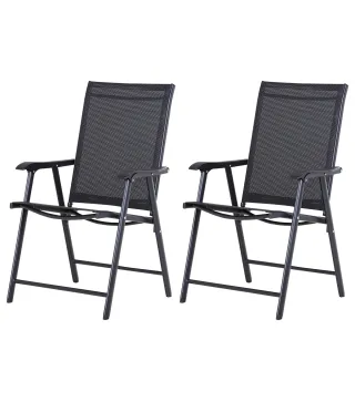 Conjunto de 2 Sillas Plegables para Exterior con Reposabrazos para Jardín Terraza Carga 110 kg 58x64x94 cm Negro