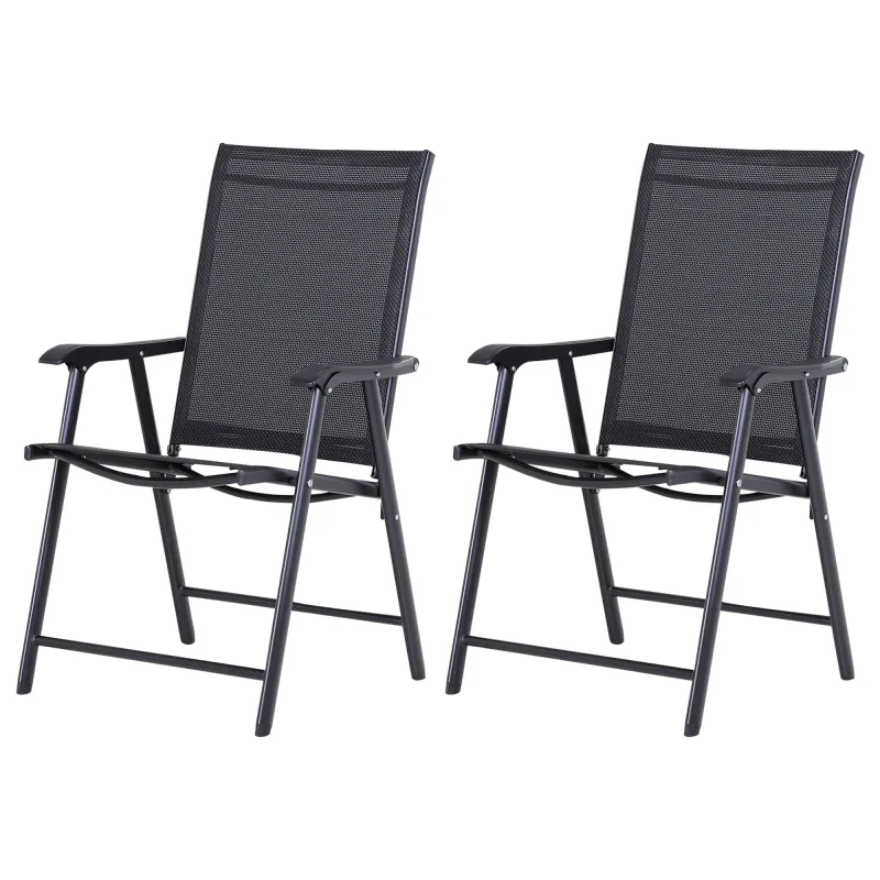 Conjunto de 2 Sillas Plegables para Exterior con Reposabrazos para Jardín Terraza Carga 110 kg 58x64x94 cm Negro