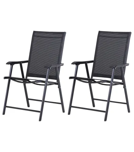 Conjunto de 2 Sillas Plegables para Exterior con Reposabrazos para Jardín Terraza Carga 110 kg 58x64x94 cm Negro