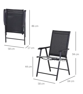 Conjunto de 2 Sillas Plegables para Exterior con Reposabrazos para Jardín Terraza Carga 110 kg 58x64x94 cm Negro