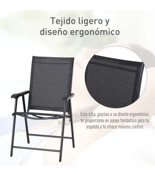 Conjunto de 2 Sillas Plegables para Exterior con Reposabrazos para Jardín Terraza Carga 110 kg 58x64x94 cm Negro