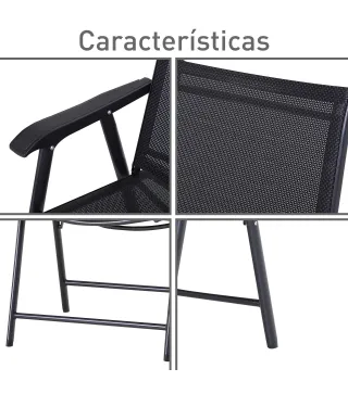Conjunto de 2 Sillas Plegables para Exterior con Reposabrazos para Jardín Terraza Carga 110 kg 58x64x94 cm Negro