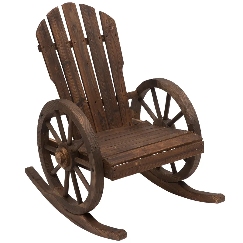 Mecedora Rústica de Madera Maciza para Exteriores Sillón Balancín de Terraza o Jardín 88x68x92 cm Color Madera Envejecida