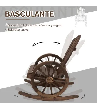 Mecedora Rústica de Madera Maciza para Exteriores Sillón Balancín de Terraza o Jardín 88x68x92 cm Color Madera Envejecida