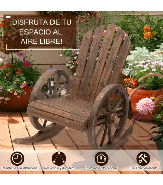 Mecedora Rústica de Madera Maciza para Exteriores Sillón Balancín de Terraza o Jardín 88x68x92 cm Color Madera Envejecida