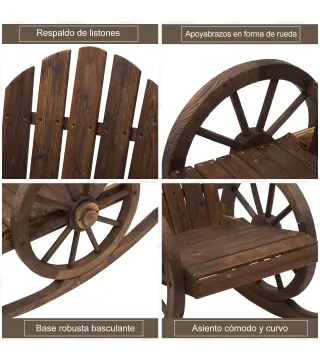 Mecedora Rústica de Madera Maciza para Exteriores Sillón Balancín de Terraza o Jardín 88x68x92 cm Color Madera Envejecida