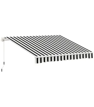 Marquesina, Protección Solar, retráctil, con manivela, marco de metal, poliéster, Azul + Blanco, 3,95x2,45x3,50 m